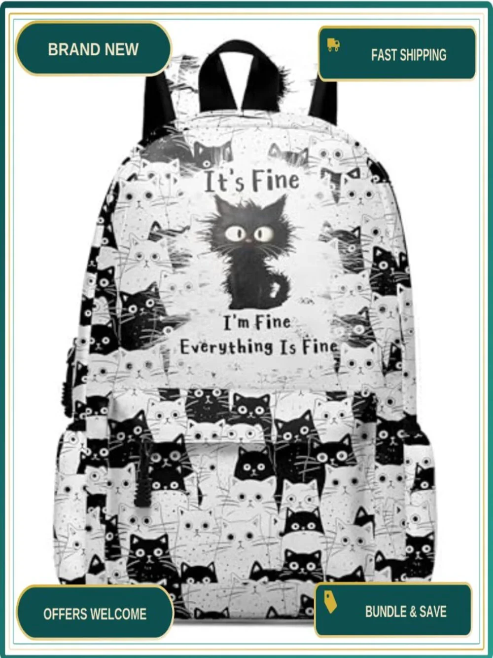 17 Inch Cat Laptop Backpack for School Travel Hiking - Polyester Daypack